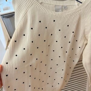 Elle white Crewneck Sweater with Black Polka Dots